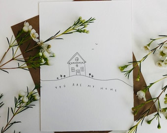 Cute anniversary card, love card, you are my home