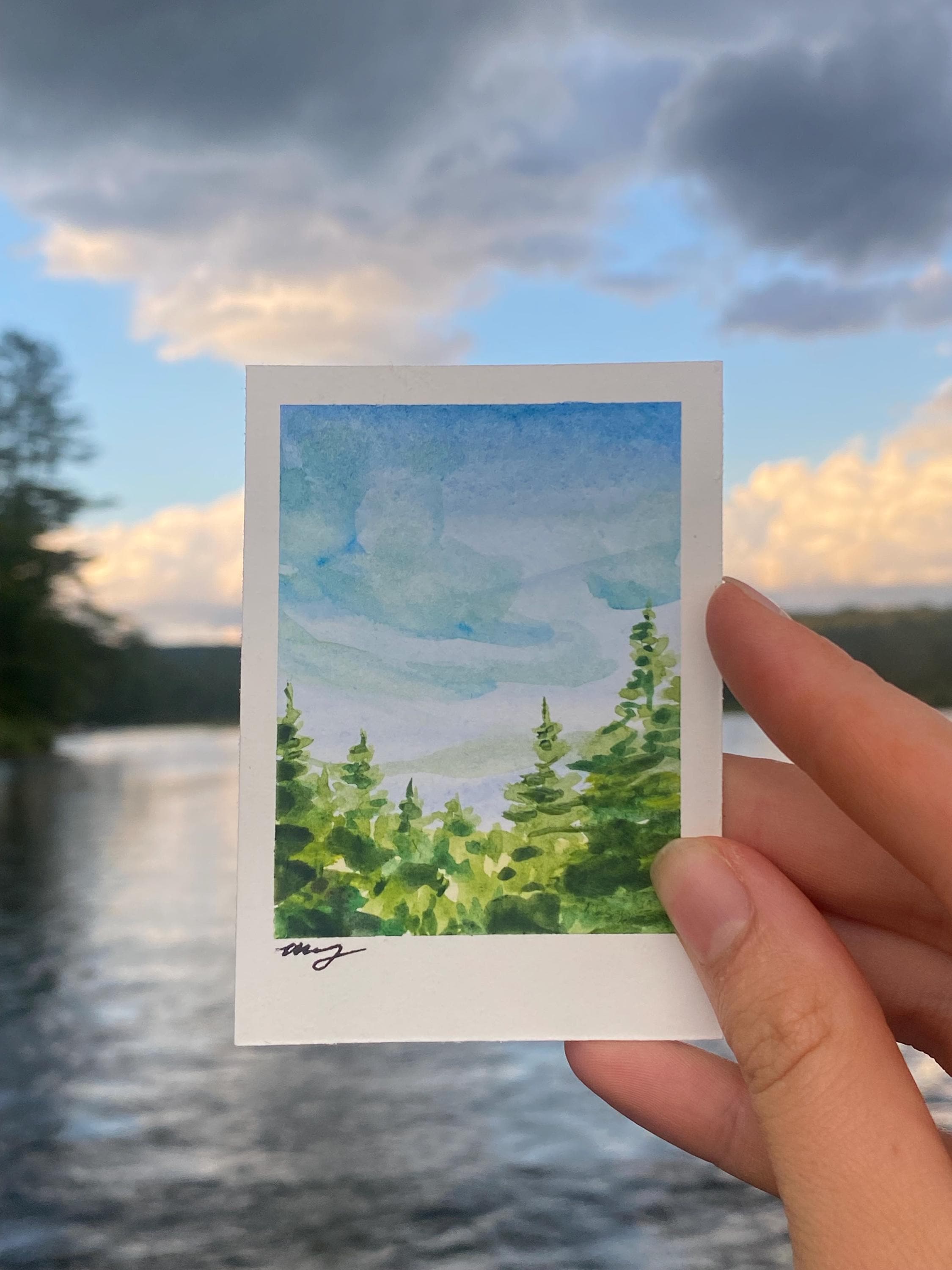 ミニチュア水彩画の山の風景 – 手描きの小さなアート - Etsy 日本