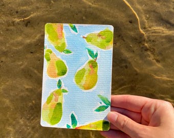 Hand-Painted Watercolor Pear Card – Blank Botanical Stationery