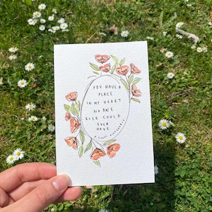 Handgeschilderde wenskaart – "You Have a Place in My Heart" – Romantisch liefdesbriefje – Unieke aquarelkaart – Jubileum of gewoon omdat
