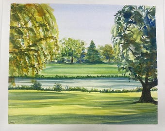 11”x14” Custom Watercolor Golf Course Painting: Personalized Golf Art Gift