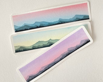 Watercolor Mountain Bookmark, Handmade Sky Design