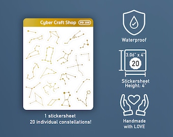 Clear Gold Foil night sky waterproof Constellations Sticker Sheet [PD 105] -- perfect for planners, bullet journals for astronomy lovers!