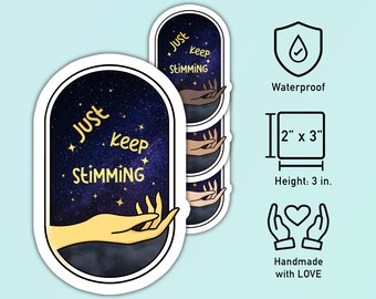 Just Keep Stimming -- waterproof stim sticker with gold foil and different skin tone options available