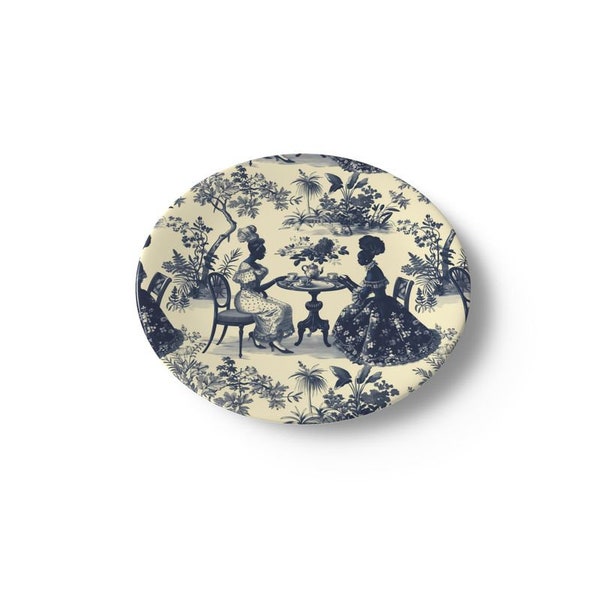 Toile de jouy Dinnerware, Blue Floral Dinnerware, Cream Dinnerware, Toile Home Decor Dinnerware, African American Women Art Dinnerware
