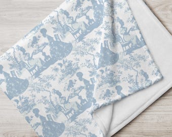 Französische Toile de Jouy Decke, Blaue Blumendecke, Cremedecke, Decke werfen, Afroamerikanerfrauen Art