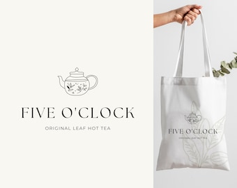 Premade Teapot logo design, Flower Teapot Drawing, Tea Room Logo, Tea house logo, Tea Shop Logo, Tea Leaves Logo, Cafe Logo, Hot Tea Logo