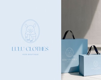 Premade Llama Logo Design, Kids Boutique Branding, Editable Alpaca Illustration