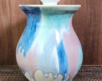 Drippy Pastel Glaze Ceramic Canister with Lid. Seconds sale!