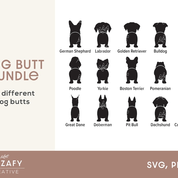 Dog Butt Bundle SVG | Dog Butts | Silhouette Dogs | Dog Butt Hooks | Dog Butt Magnets | Dog Leash Hooks | Silhouette Dog Bundle SVG | Dogs