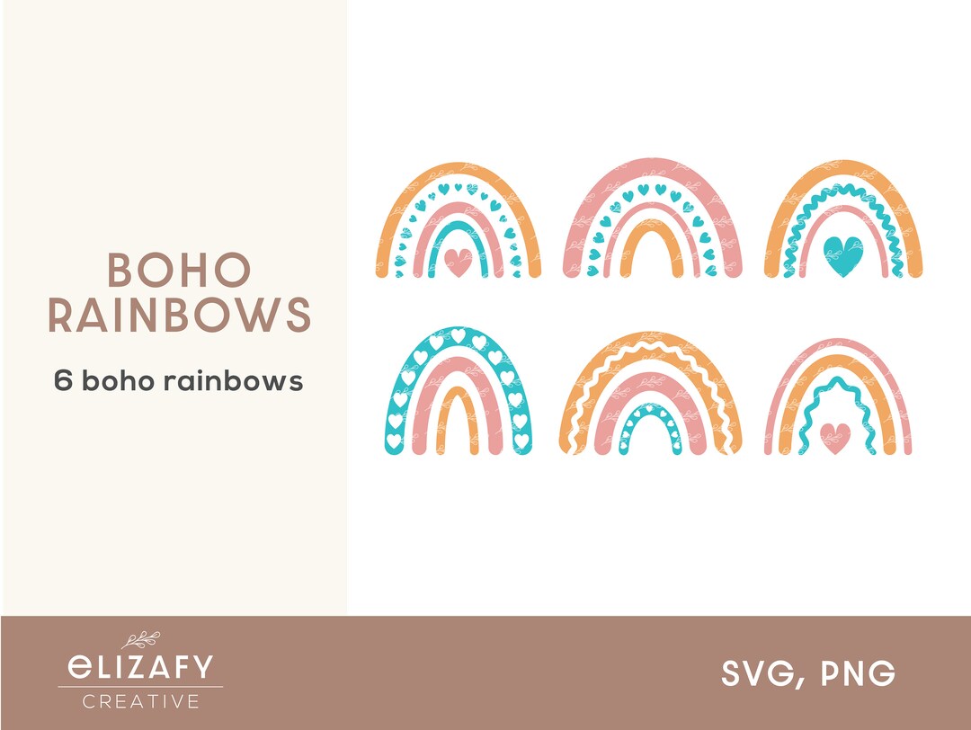 Boho Rainbows SVG Rainbow Bundle SVG Rainbows With Hearts SVG Boho ...