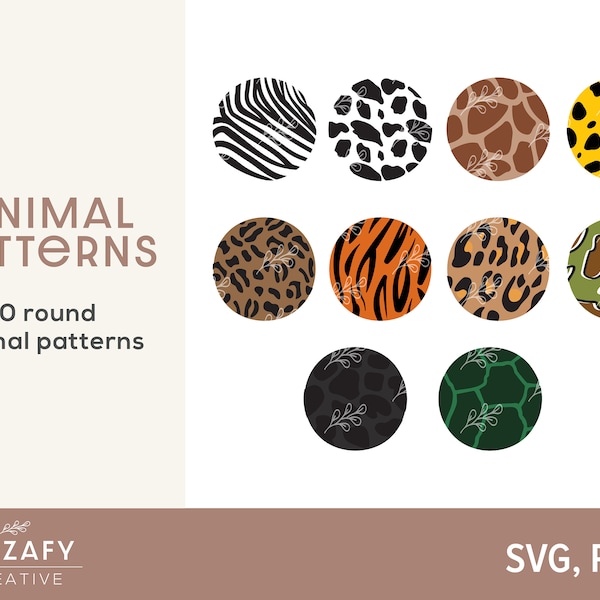 Animal Patterns SVG | Round Animal Patterns SVG | Leopard Print svg | Zebra Print svg | Keychain Background svg | Round Keychain Background