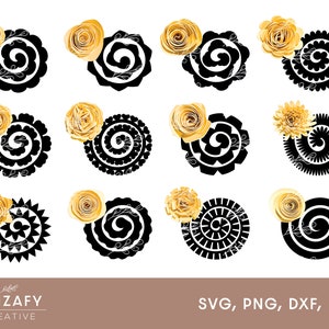 ロールフラワー SVG | 紙の花 SVG | ロールペーパーフラワー SVG | ロールフラワーテンプレート | ロールカードストックフラワー | ロール 3D フラワー