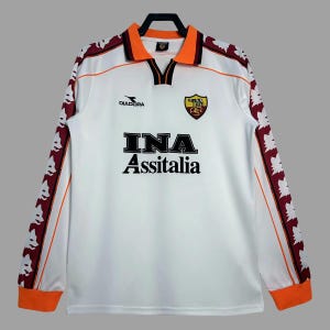 Jersey Soccer Retro Colletion Roma City 98 White Italy Fans Soccer Edition Long Sleeve