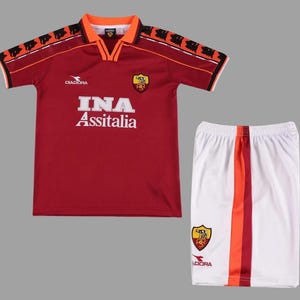 Jersey Kids Soccer Retro Collection Roma City 98 Red Italy Fans Soccer Custom Name and Number