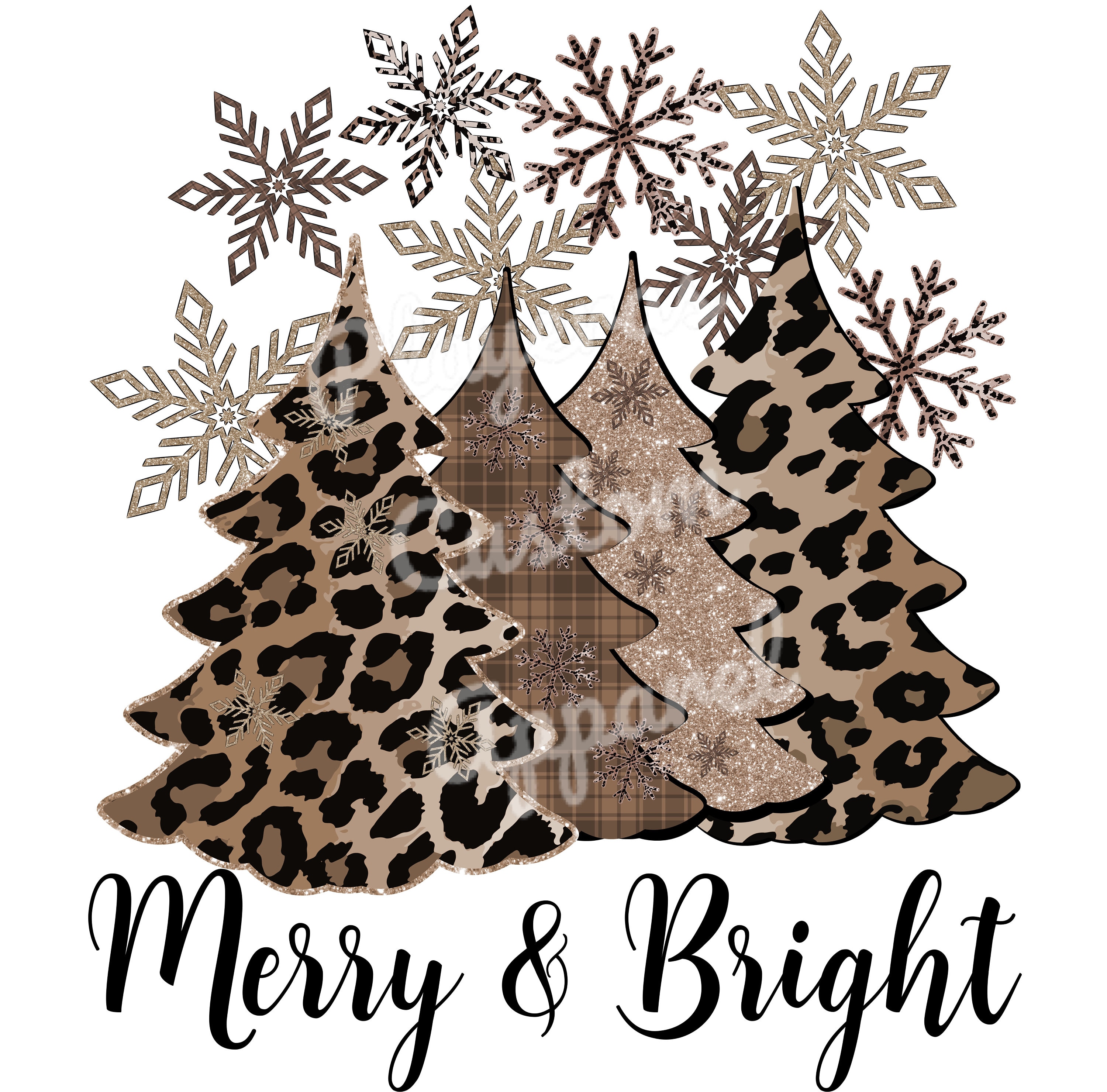 Merry & Bright Leopard Cheetah Plaid Christmas Trees PNG | Etsy