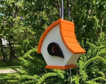 Eclectic Hanging Poly Birdhouse, White with Orange Roof