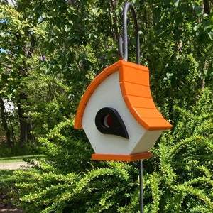 Eclectic Hanging Poly Birdhouse, White with Orange Roof