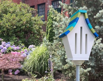 Butterfly House, White with Aqua, Lime, and Royal Roof