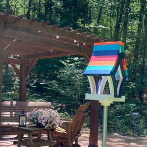 Whimsical Tray Feeder, White with Orange, Aqua, Navy, and Red Roof image 5