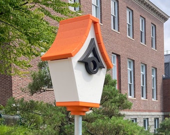 Regal Pole Mount Birdhouse - White with Orange Eco-friendly Roof