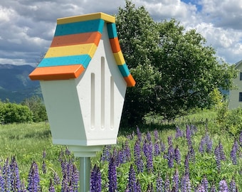 Butterfly House, White with Yellow, Aqua, and Orange Roof