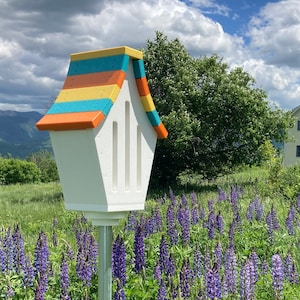 Butterfly House Eco-Friendly Poly Lumber White with Yellow,  Aqua, and Orange Roof