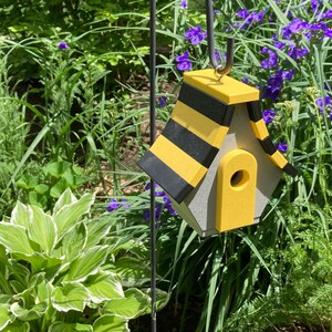 Chalet Poly Birdhouse, Gray with Black and Yellow Roof image 3