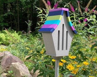 Butterfly House Gray with Purple, Navy, Lime, and Aqua Roof