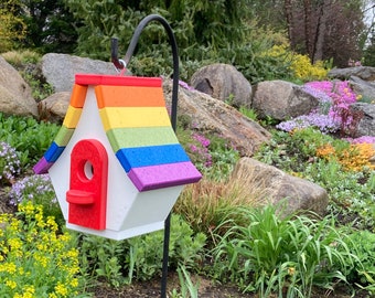 Chalet Poly Birdhouse, White with Rainbow Roof