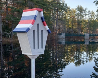 Butterfly House Eco-Friendly Poly Lumber Gray with Cardinal Red, White and Navy Blue Roof