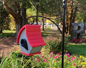 Eclectic Hanging Poly Birdhouse, Gray with Red Roof