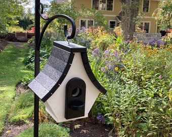 Chalet Poly Birdhouse, White with Black Roof