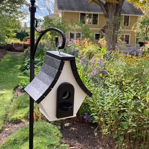 Chalet Style Recycled Poly Lumber Birdhouse, White with Black Roof