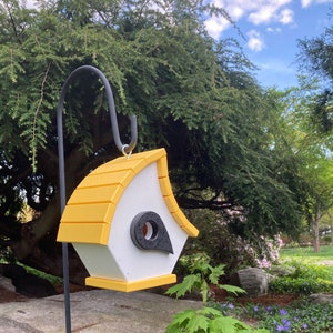 Eclectic Hanging Poly Birdhouse, White with Yellow Roof image 2