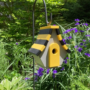 Chalet Poly Birdhouse, Gray with Black and Yellow Roof image 7