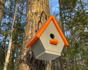 Classic Wren Poly Birdhouse, Gray with Orange Roof Eco-friendly Gift
