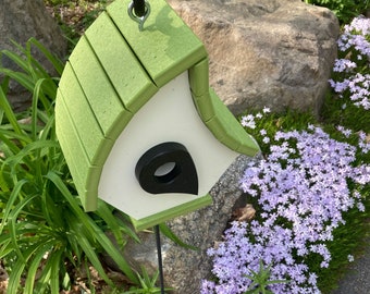 Eclectic Hanging Poly Birdhouse, White with Lime Roof