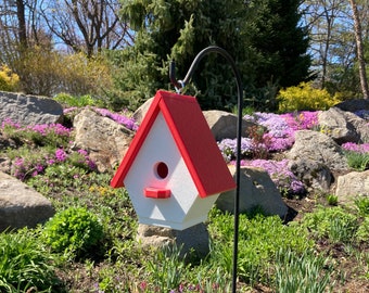 Classic Wren Poly Birdhouse, White with Red Roof
