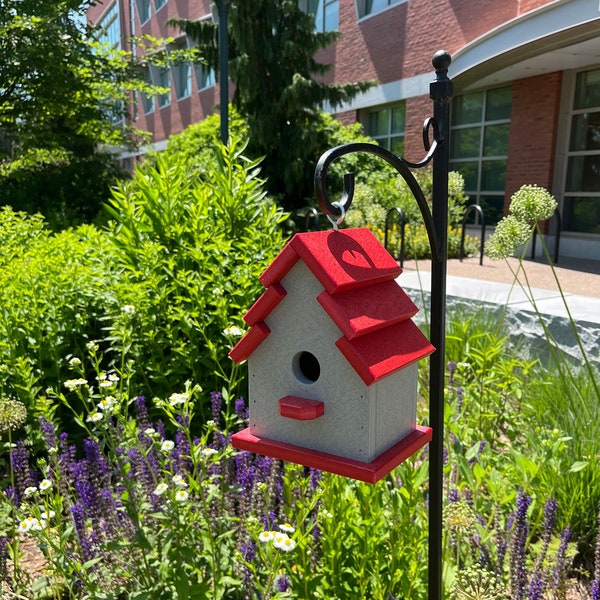 Traditional Eco-Friendly Birdhouse, Gray with Cardinal Red Roof