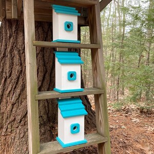 Square Back-Mount Birdhouse, White with Aqua Roof image 2