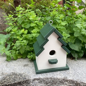 Traditional Eco-Friendly Poly Birdhouse, White with Green Roof image 1