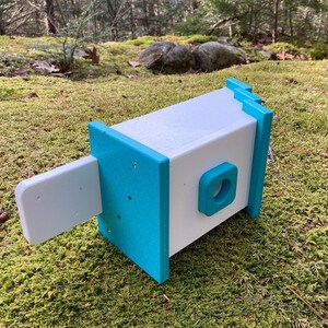 Square Back-Mount Birdhouse, White with Aqua Roof image 6