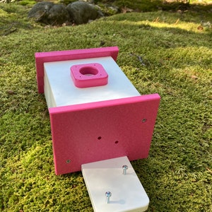 Square Back-Mount Birdhouse, White with Pink Roof image 4