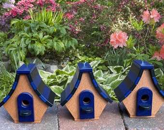 Chalet Poly Birdhouse Cedar with Navy and Black Roof