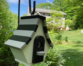 Chalet Poly Birdhouse, White with Gray and Black Roof