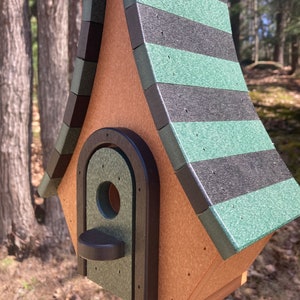 Large Whimsical Poly Birdhouse, Cedar with Green & Black Roof image 5