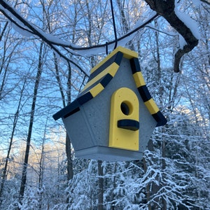 Chalet Poly Birdhouse, Gray with Black and Yellow Roof image 1