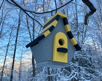 Chalet Poly Birdhouse, Gray with Black and Yellow Roof