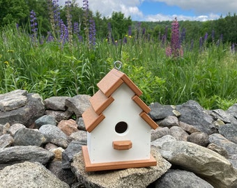 Traditional Eco-Friendly Birdhouse, White with Cedar Roof